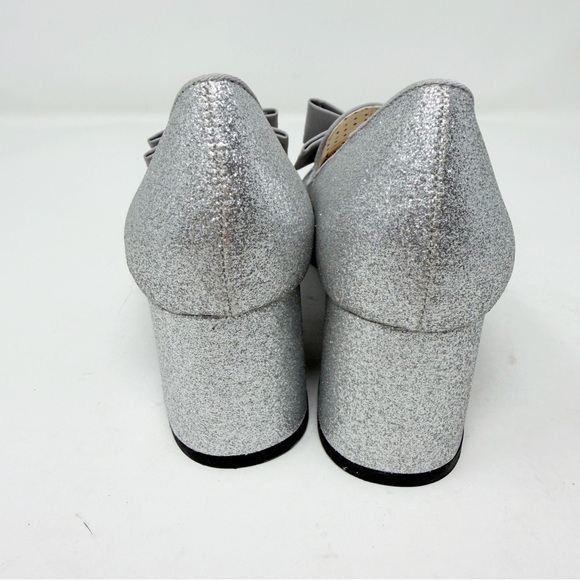 But Another Innocent Tale Silver Glitter Bow Shoes Size 8 Block Heel Pumps NEW - Picture 8 of 12